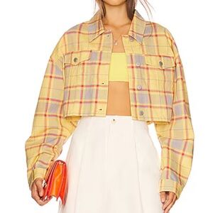 WeWoreWhat Denim Plaid Cropped Jacket
